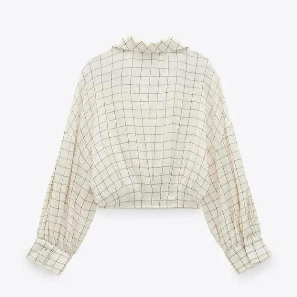 NWT Zara cropped plaid checked wrap top size L - Picture 4 of 7